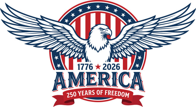 American eagle logo with 250 years of freedom text on white background