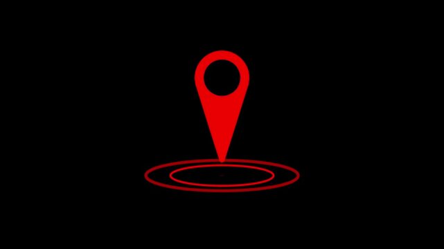 A simple seamless red location pin icon isolated on black background