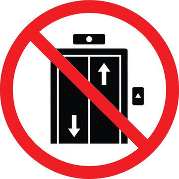 No Elevator, Prohibited Sign, Red Circle, Vector Icon