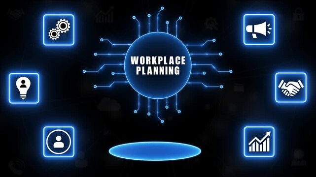 Workforce Planning Concept with Connected Icons and Circuit Board Design human resources strategy.4k animation.