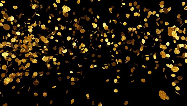 Golden coins cascading down against a dark, star-like backdrop