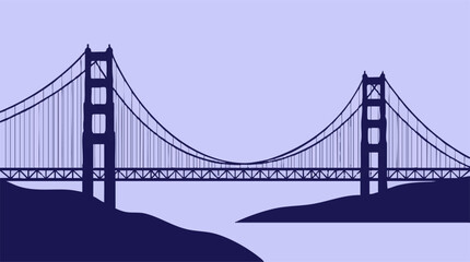 Fototapeta premium Minimalist silhouette illustration of a famous suspension bridge over water