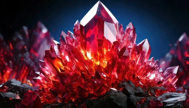 Striking Red Crystal Formation - A Captivating Display of Natural Mineral Beauty.