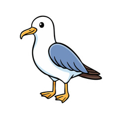 Obraz premium Cute cartoon seagull bird standing on its legs with cartoon style illustration