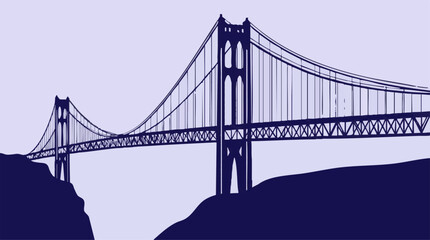 Fototapeta premium Minimalist silhouette illustration of a suspension bridge at twilight