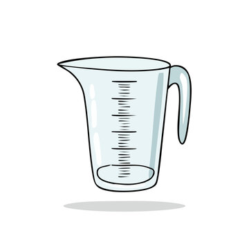 Clear glass measuring jug with measurement lines and handle for kitchen use