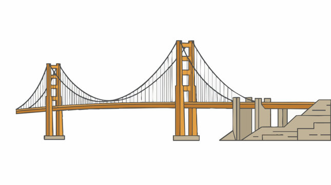 Flat design illustration of a suspension bridge with towers and cables