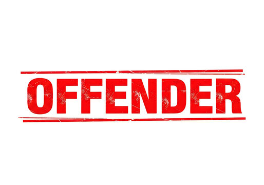 Red distressed stamp with the word offender prominently displayed
