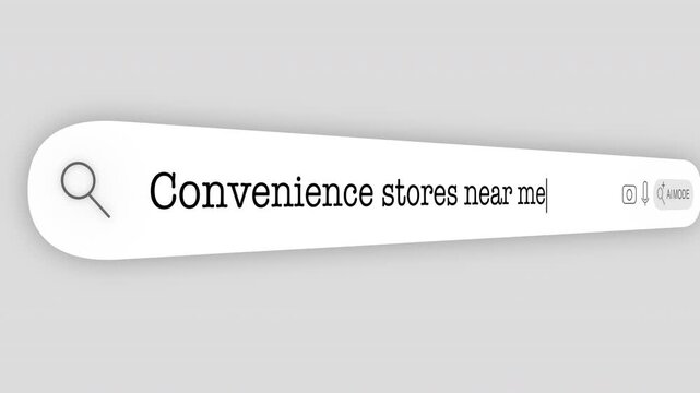 Search Bar Internet browser Animation with typing of the "convenience stores near me" word usefull for 4K video footage