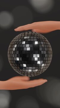 4K Seamless Vertical Loop of Rotating Disco Ball in Hands, Party Light Reflection