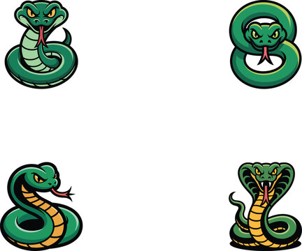 Snake logos four cobra icons stylized reptile illustrations with illustration