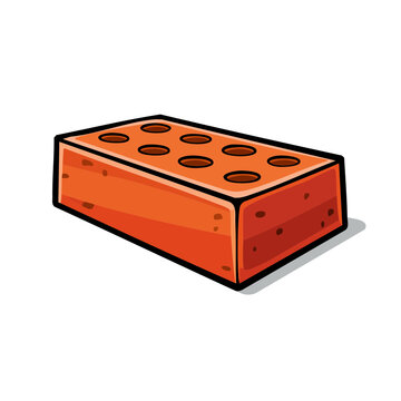 Close up illustration of a single red clay brick with circular holes for construction and building
