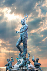 Neptune Statue and Piazza Maggiore in Bologna, Italy. Neptune Statue is a famous monument of the italian Renaissance. © muratart