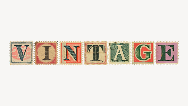Vintage word postage stamp alphabet design