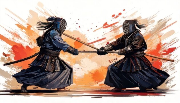 Dynamic Kendo Duel - A Fusion of Tradition and Modern Art.