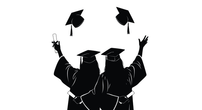 Graduation cap toss, graduates throwing hats, academic achievement, celebration