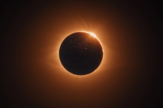 Solar eclipse with diamond ring effect during totality in space