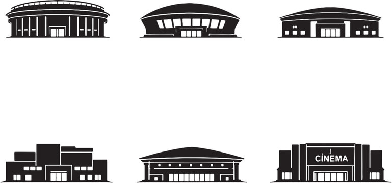 Sports Buildings Silhouette Set Stadium Arena Gymnasium Athletic Center Architecture Black Silhouette Collection