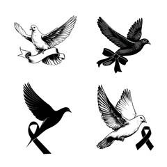 Fototapeta premium Dove Memorial Illustrations with Ribbons and Bows