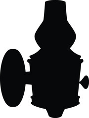 Naklejka premium Vintage lantern with burning candle black silhouette vector icon, medieval kerosene lamp, antique wall candlestick lamp
