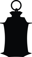 Naklejka premium Vintage magic lantern black silhouette vector icon, medieval kerosene lamp, antique hanging holder with handle