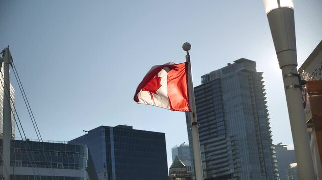 Canada flag in Vancouver Harbour, British Columbia, Canada. 4k footage