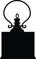 Naklejka premium Vintage magic lantern vector black silhouette, antique hanging holder square shape with handle, medieval kerosene lamp