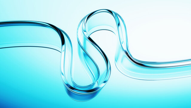 Liquid glass transparent wave ribbon. Fluid flow line curve shape - 3d illustration