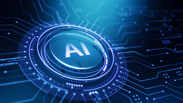 AI concept - AI portal with circuit board. Sci-fi interface, futuristic HUD interface - 3d illustration