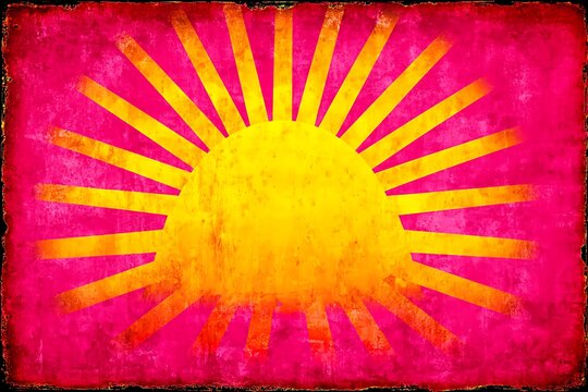 Retro sun background with radial swirl rays. Vector textured 70s abstract pattern. Vintage summer poster with concentric stripes of beams. Creamy pink and orange hippy wallpaper
