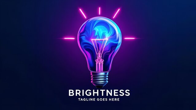 neon light bulb with pink rays on dark background