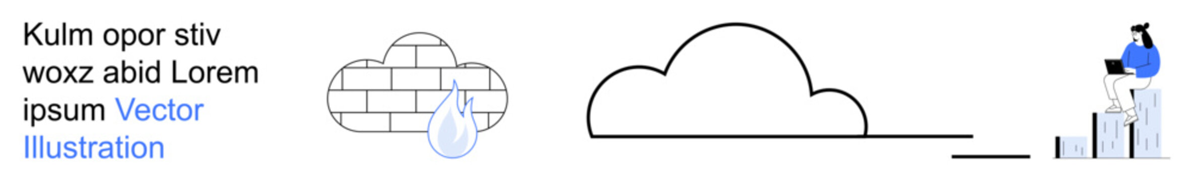Cloud computing, data storage, digital technology, remote work, progress tracking, online security. a cloud, data elements and a user with a laptop on blocks. Cloud computing and data storage