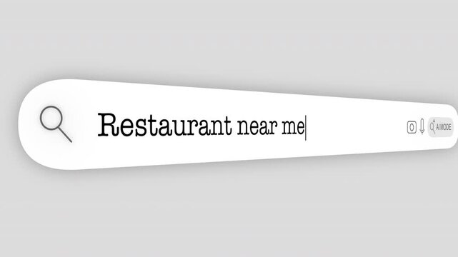 Search Bar Internet browser Animation with typing of the "restaurant near me" word usefull for 4K video footage