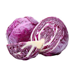Fototapeta premium Fresh purple cabbage halves with white core isolated on transparent background