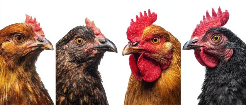 The Chicken Heads Quartet Showing Colorful Rooster And Hen Profile Portraits