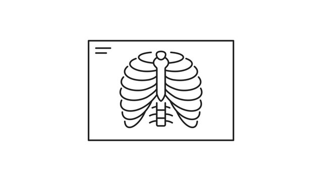 X-ray Film Vector Icon with Editable Stroke: Minimalist Black Line Illustration of a Human Rib Cage and Spine on a Rectangular Radiograph, Scalable Medical Diagnostic Imaging Graphic.