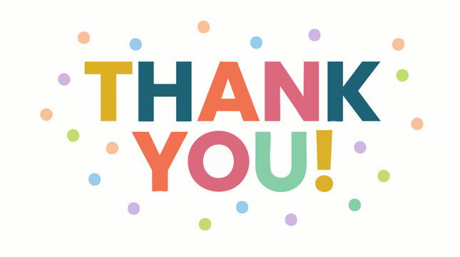 Colorful "Thank You!" typography with pastel dots on white background