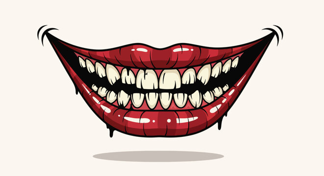 Creepy Wide Smile with Sharp Teeth Illustration.