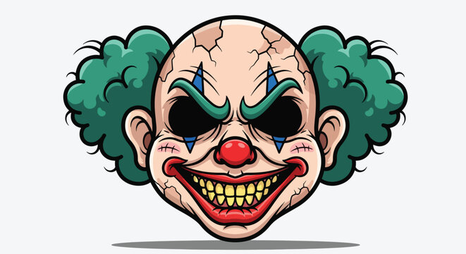 Scary Clown Face with Cracked Skin and Evil Grin.