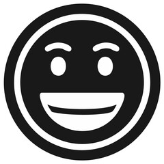 Obraz premium Black and white happy smiling face icon a simple cheerful round emoji symbol graphic