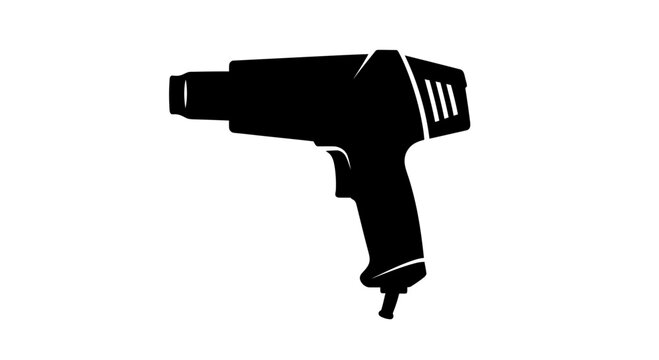 A black silhouette of a heat gun on a white background