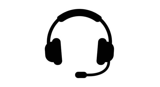 A minimalist black silhouette of a headset with microphone on a white background