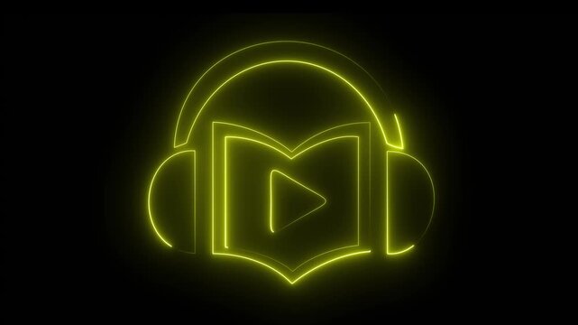 Glowing neon Headphones With Music Note Icon Animation audio headphones icon on black background . Abstract neon shine book icon.4k video motion graphic animation .