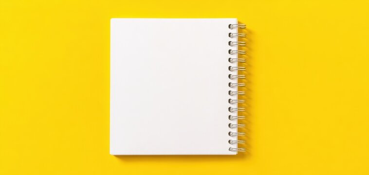 The Notebook White Spiral Square Notepad on Bright Yellow Background with Blank Pages