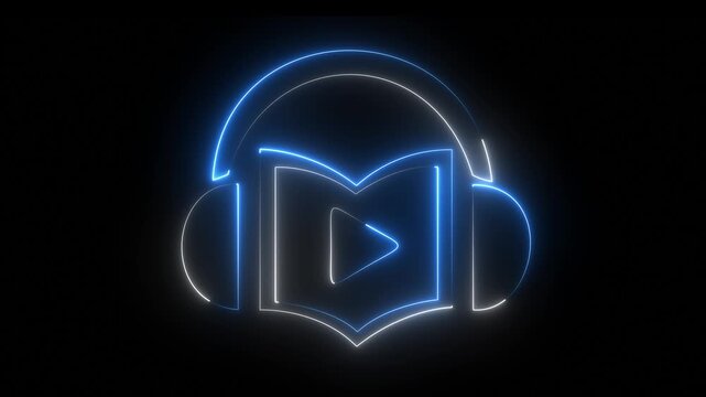 Glowing neon Headphones With Music Note Icon Animation audio headphones icon on black background . Abstract neon shine book icon.4k video motion graphic animation .