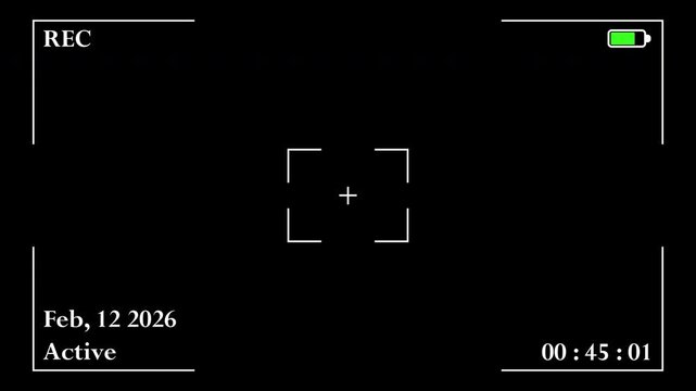 Clean Camera Recording Screen with Target Frame, Minimal Surveillance Overlay with REC Indicator and Timestamp