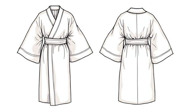 White Bathrobe Front and Back View in Sketch Style