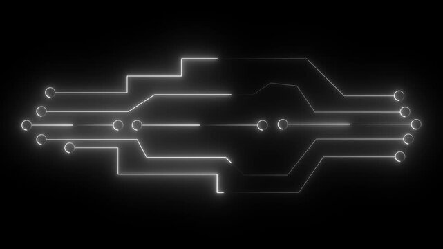 Abstract circuit board icon glowing neon lines. simple logotype icon concept. Close-up of computer processors technology concept black background.