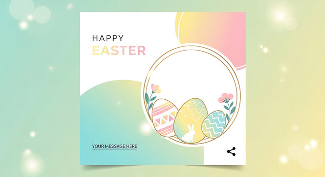Easter eggs decorated with floral patterns on a colorful background plate