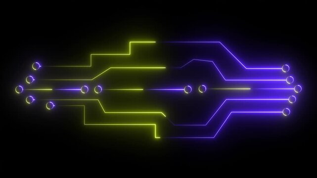 Abstract circuit board icon glowing neon lines. simple logotype icon concept. Close-up of computer processors technology concept black background.